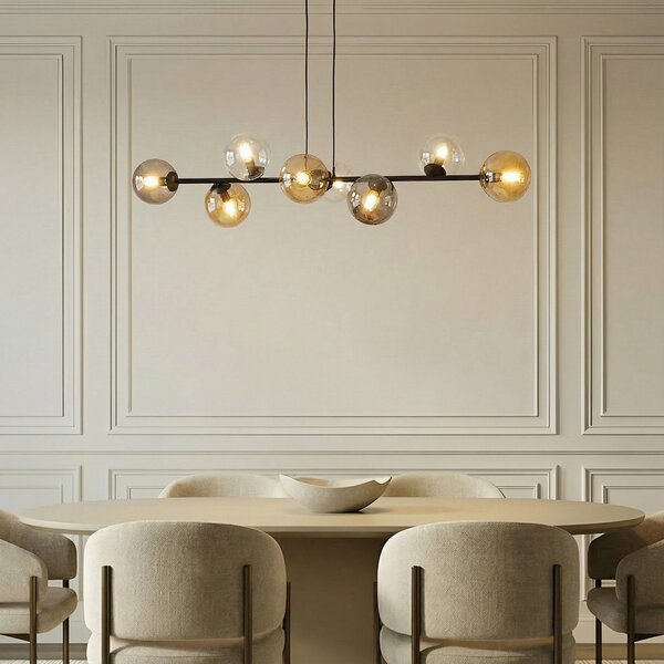 EMIBIG LIGHTING Висяща лампа Glassy, 8-светлинна, черна, графит/кехлибар/прозрачна, Затъмняване, Черен, Дневна/трапезария, Стъкло, Модерен, Глобус