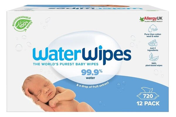 WaterWipes - К-кт 12x Мокри кърпички без съдържание на пластмаса 60 бр. (720 pcs)