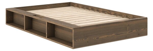 Единично легло 120x200 cm от масивен бор без табла с включена подматрачна рамка в тъмно естествен цвят Ziggy – Karup