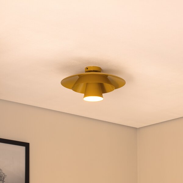 Luminex Таванна лампа Plato, горчично жълто, метал, Ø 38 cm, E27, Затъмняване, Жълт, Дневна/трапезария, Метал, Модерен