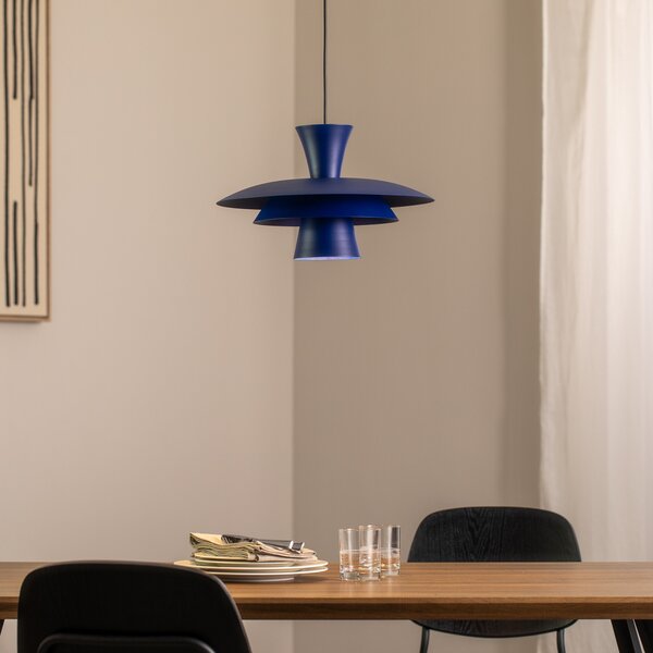 Luminex Висяща лампа Plato, тъмно синьо, метал, Ø 38 cm, E27, Затъмняване, Син, Дневна/трапезария, Метал, Модерен