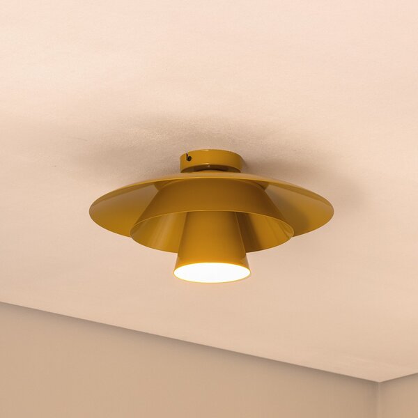 Luminex Таванна лампа Plato, горчично жълто, метал, Ø 38 cm, E27, Затъмняване, Жълт, Дневна/трапезария, Метал, Модерен