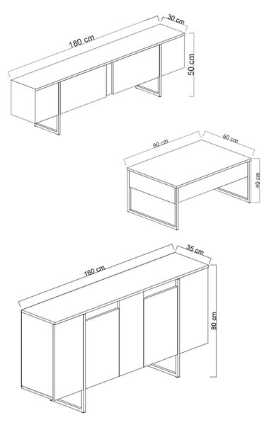 Комплект мебели за дневна Luxe Бял 160x35x80 см