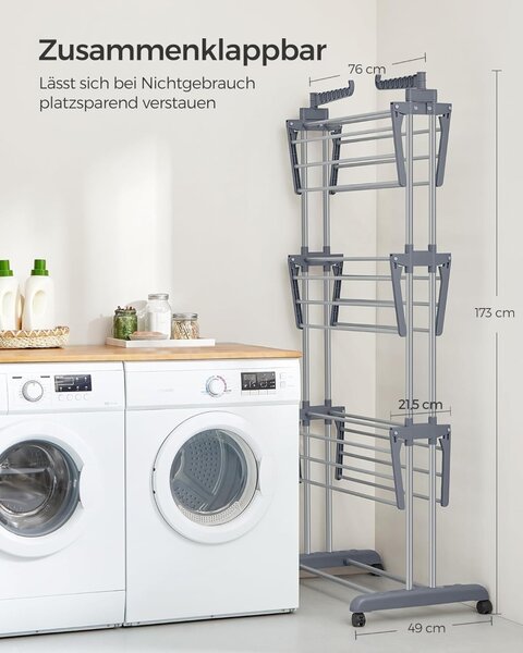Стойка за сушене на дрехи Songmics Grey 126.6x64.2x64.2x169.2 cm