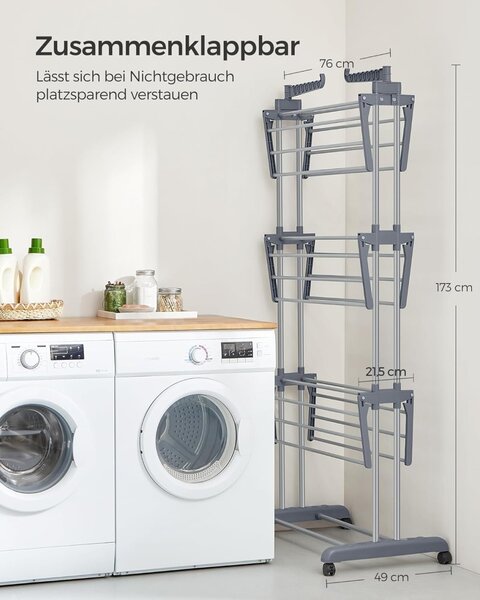 Стойка за сушене на дрехи Songmics Grey 126.6x64.2x64.2x169.2 cm