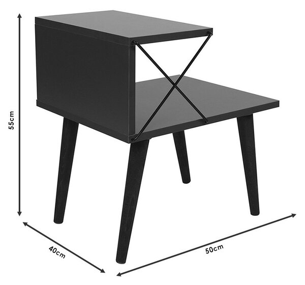 Отворено нощно шкафче Gather антрацит - цвят орех 50x40x55см
