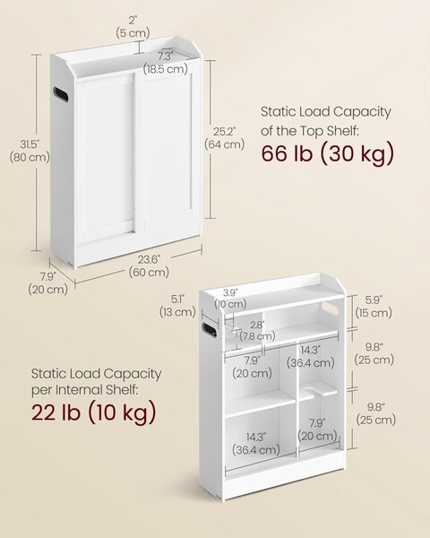 Шкаф за баня Vasagle White 60x20x80 cm