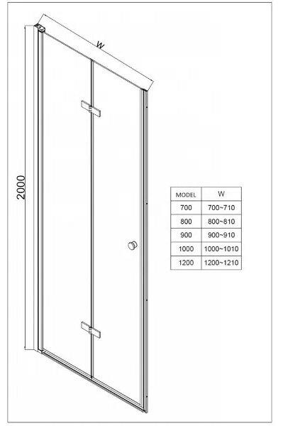 Параван за баня Walk in UV стъкло, 70-100х200 см, мат - 70х200 см