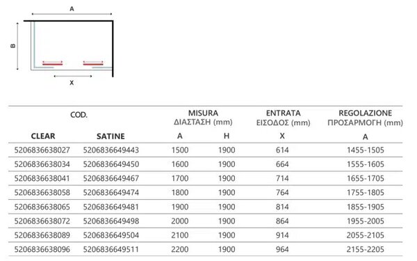 Параван за баня FLORA Nero 600, с две плъзгащи врати - 150х190 см