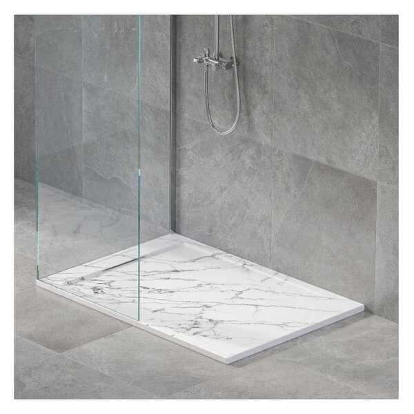 Душ корито MARBLE Texture, мрамор, 100-140х80х3.5 см - 100х80х3.5 см., Черен