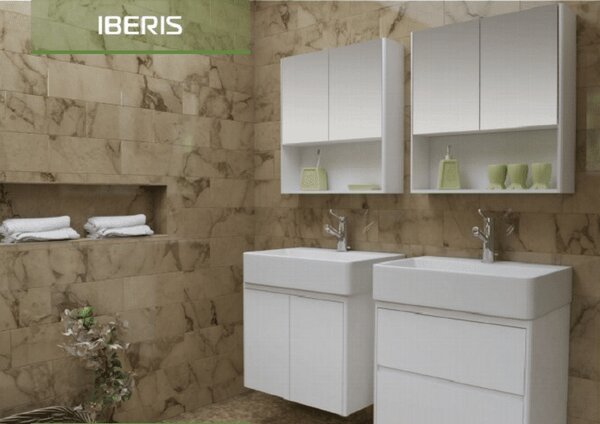 Шкаф за баня с две огледални врати IBERIS, бял