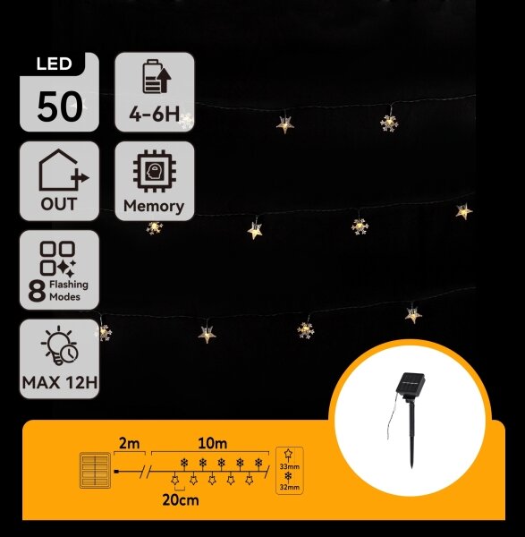 Aigostar - Соларна LED гирлянда 50 LED / 8 функции, 12 м, IP65, топла бяла светлина