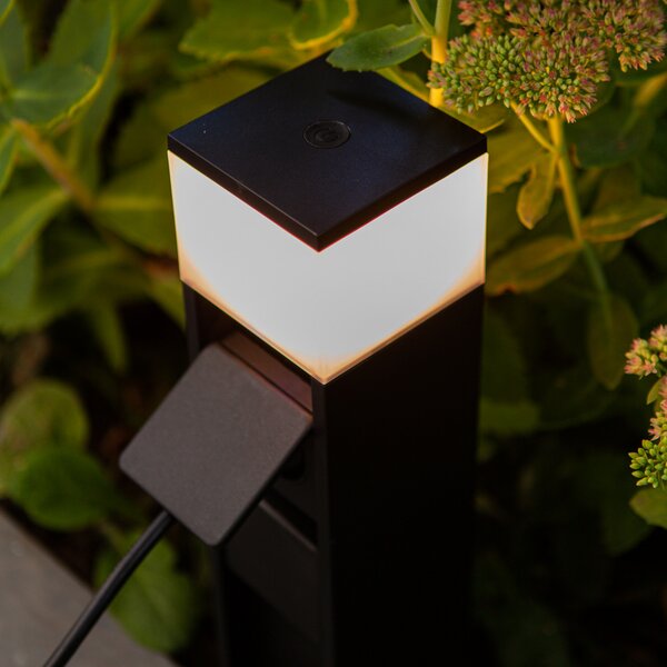 LUTEC LED лампа за поставяне на пода MAINS, черна, 37 см, IP54, 2 контакта, Черен, Алуминий, Модерен