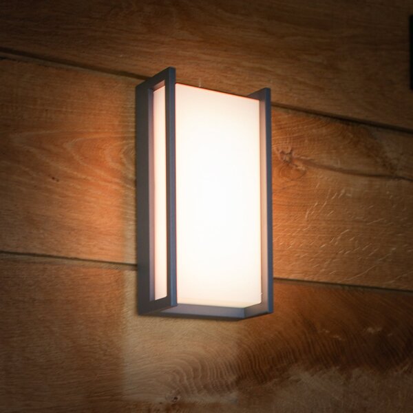 LUTEC connect LED смарт лампа за външна стена QUBO, тъмно сива, 22 см, IP54, RGB, CCT, Сив, Алуминий, Модерен
