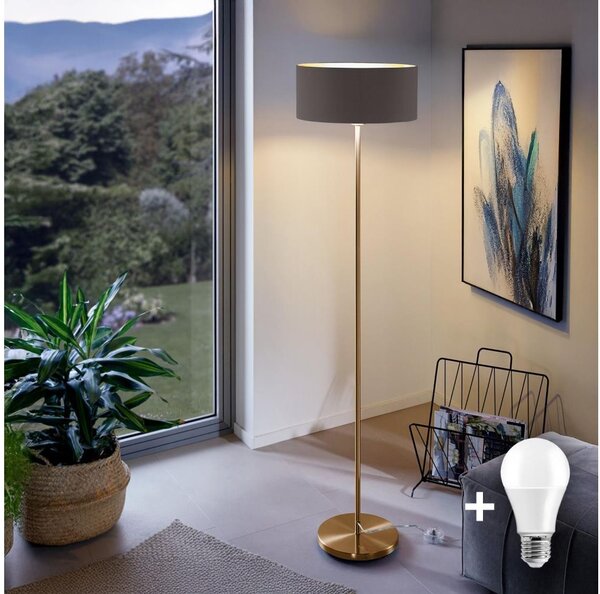 LED подова лампа TUNJA 1xE27/20W/230V диам. 38 см, златиста/кафява