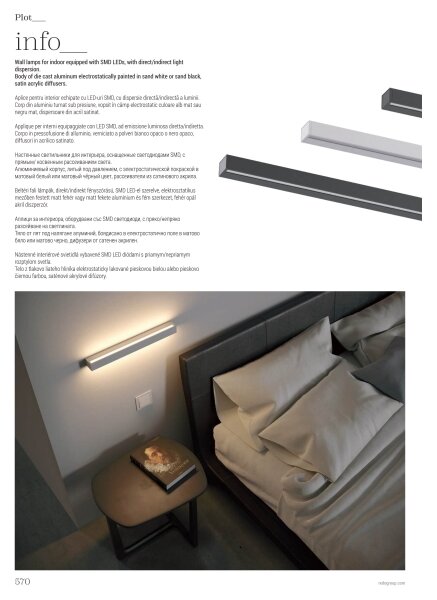 Redo 01-2765 - LED стенен аплик PLOT LED/31W/230V 90 cm черен