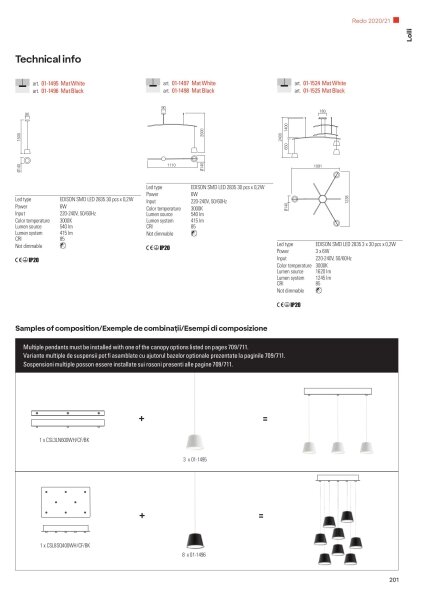 Redo 01-1496 - LED полилей на кабел LOLLI LED/6W/230V Ø 14 см черен