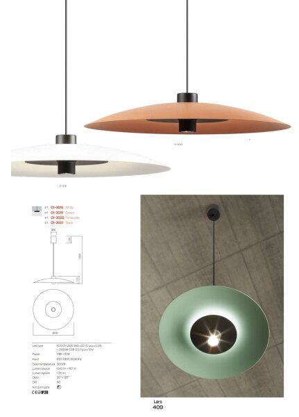 Redo 01-3019-LED Полилей на кабел LARS LED/14W/230V+LED/10W пр. 60 см CRI90 зелен
