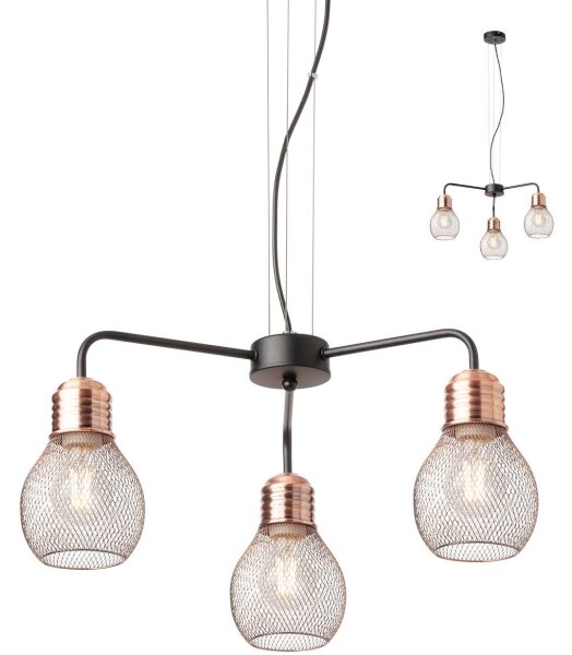 Redo 01-1579 - Полилей на кабел EDISON 3xE27/42W/230V Ø 53 см черен/меден