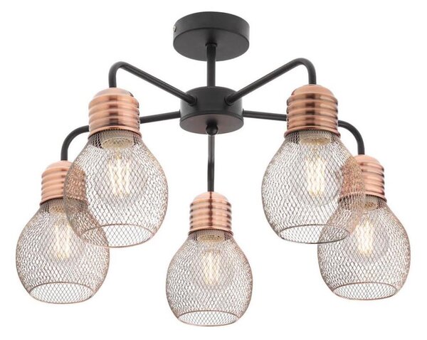 Redo 01-1577 - Таванен полилей на тръба EDISON 5xE27/42W/230V Ø 53 см черен/меден
