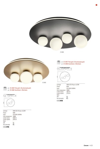 Redo 01-2466 - LED таванно осветително тяло CORUM LED/48W/230V 3000K CRI 90 черно