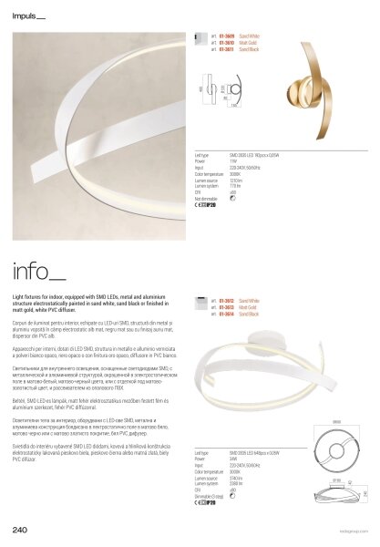 Redo 01-3616 - Димируем LED полилей на кабел IMPULS LED/38W/230V златен