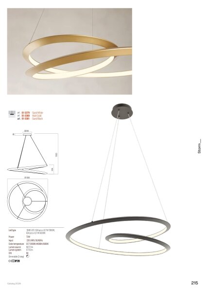 Redo 01-3378 - Димируем LED полилей на кабел STORM LED/60W/230V черен