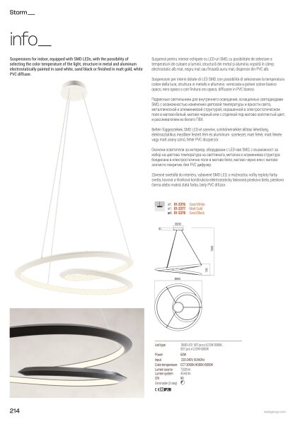Redo 01-3378 - Димируем LED полилей на кабел STORM LED/60W/230V черен