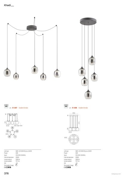 Redo 01-3487 -LED Димируем полилей на кабел KHADI 5xLED/5,2W/230V черен/опушен