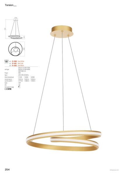 Redo 01-4361 - LED димируем полилей на кабел TORSION LED/40W/230V златен