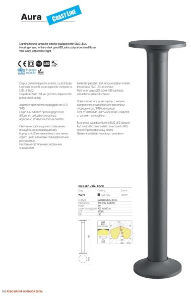 Redo 90371 - LED Външно стенно осветително тяло AURA LED/8W/230V 3000K IP65 антрацит