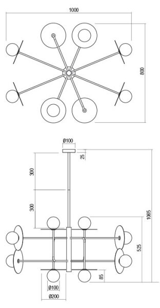 Redo 01-2735 - Полилей на тръба PLATO 8xG9/10W/230V, златен