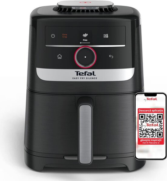 Фритюрник с горещ въздух Tefal Easy Fry Silence EY5728E1, 5 л. вместимост, 11 програми, Smart Assist, 1670W