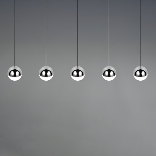 Reality Leuchten LED висяща лампа Senta, хром, дължина 114 cm, 4000 K, 5-крилна., Металик, Дневна/трапезария, Пластмаса, Модерен, Глобус
