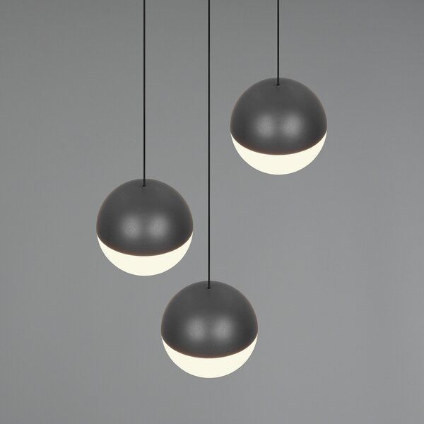 Reality Leuchten LED висяща лампа Senta, антрацит, Ø 25 cm, 3000 K, 3-лампова., Черен, Дневна/трапезария, Пластмаса, Модерен, Глобус