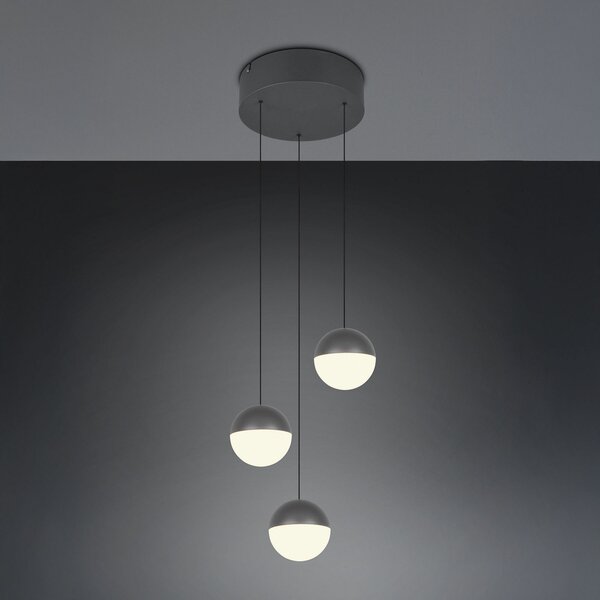 Reality Leuchten LED висяща лампа Senta, антрацит, Ø 25 cm, 3000 K, 3-лампова., Черен, Дневна/трапезария, Пластмаса, Модерен, Глобус