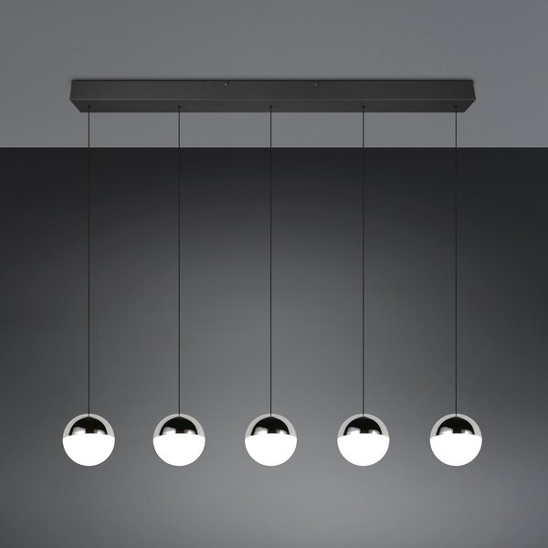 Reality Leuchten LED висяща лампа Senta, хром, дължина 114 cm, 4000 K, 5-крилна., Металик, Дневна/трапезария, Пластмаса, Модерен, Глобус