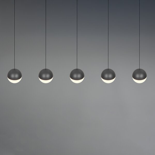 Reality Leuchten LED висяща лампа Senta, антрацит, дължина 114 cm 3.000 K 5-flg., Черен, Дневна/трапезария, Пластмаса, Модерен, Глобус