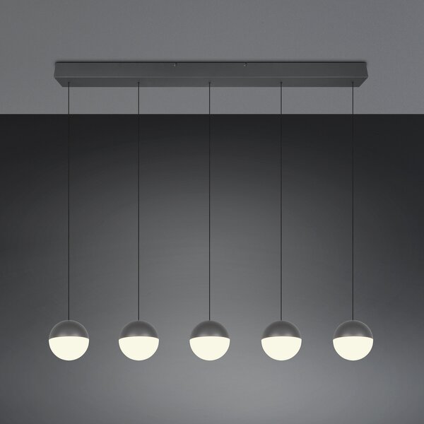 Reality Leuchten LED висяща лампа Senta, антрацит, дължина 114 cm 3.000 K 5-flg., Черен, Дневна/трапезария, Пластмаса, Модерен, Глобус