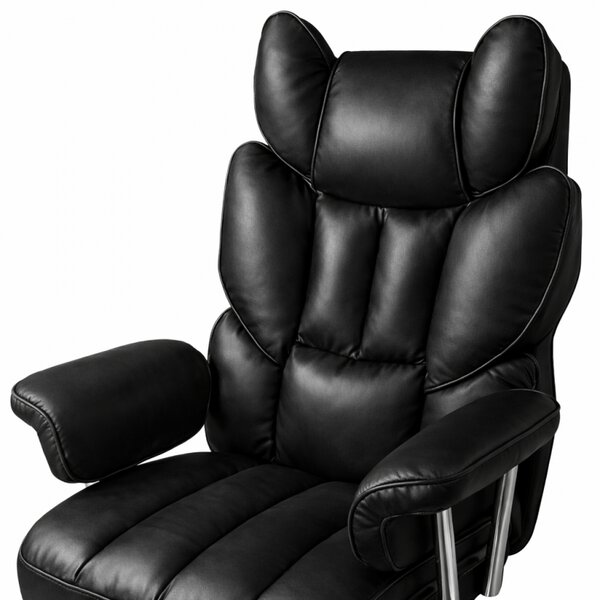 Луксозен офис стол RELAX PRO с поставка за крака - черна екокожа