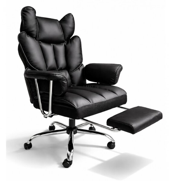 Луксозен офис стол RELAX PRO с поставка за крака - черна екокожа
