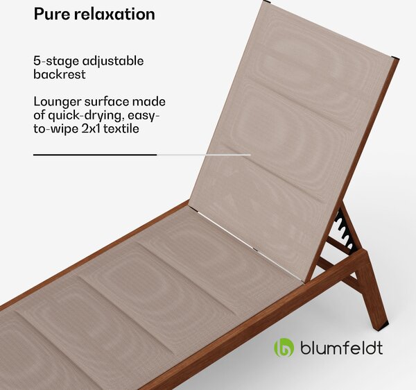 Blumfeldt Lounger Renazzo, шезлонг, капацитет на тегло 160 кг, 5-степенно регулиране, водоотблъскващ