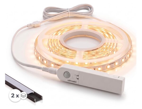 КОМПЛЕКТ 1x гъвкава LED лента със сензор FLEX LED/3,6W/4xAA 2 m + 2x вграден профил 1 m