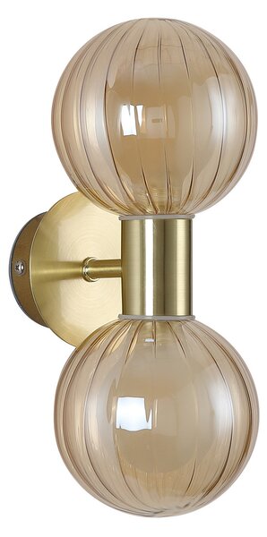 Searchlight Стена лампа за баня Lumisphere, кремаво/месинг, височина 28 cm, 2-fl., Затъмняване, Злато / месинг, Баня, Стъкло
