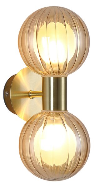 Searchlight Стена лампа за баня Lumisphere, кремаво/месинг, височина 28 cm, 2-fl., Затъмняване, Злато / месинг, Баня, Стъкло