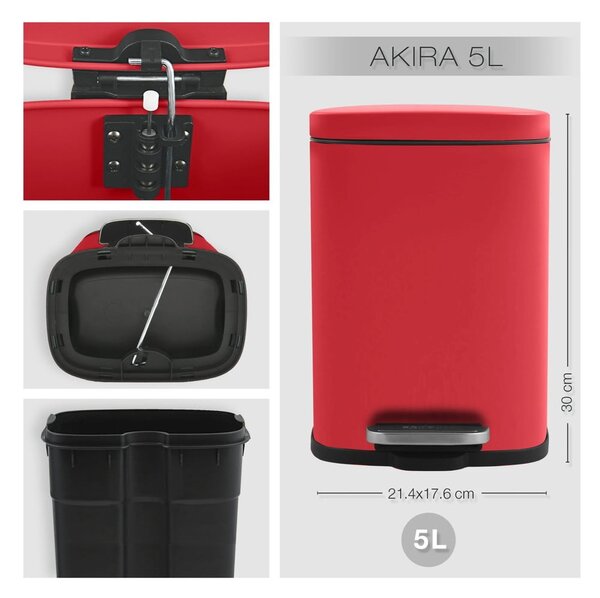 Червено стоманено кошче за боклук с педал 5 l Akira – Spirella