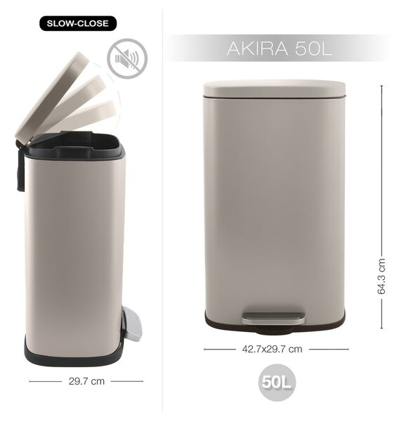 Кафяво-сиво стоманено кошче за боклук с педал 50 l Akira – Spirella
