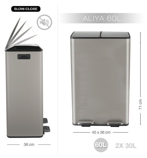 Кафяво-сиво стоманено кошче за боклук 2x30 l за рециклиране с педал Aliya – Spirella