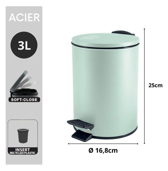 Стоманено кошче за боклук с педал в цвят мента 3 l Adelar – Spirella