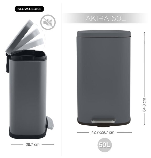 Тъмносиво стоманено кошче за боклук с педал 50 l Akira – Spirella